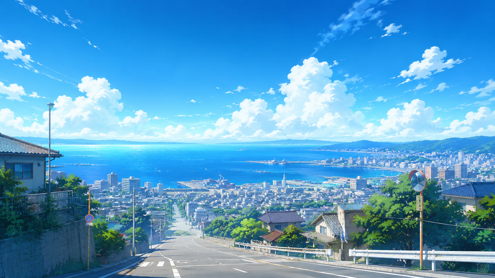 海の見える街並み