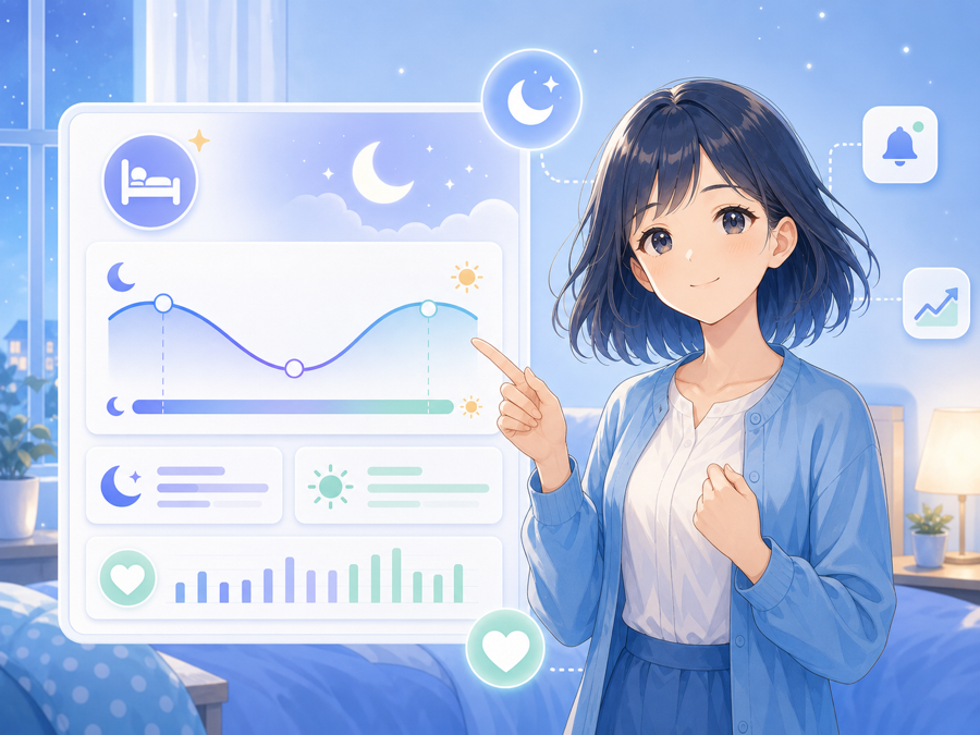 まもりんちゃんが睡眠の変化を案内するイラスト